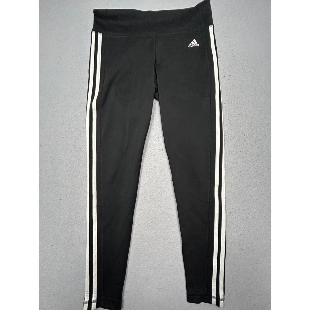 Adidas Climalite Leggings Polyester Blend Black White Stripe Large Womens